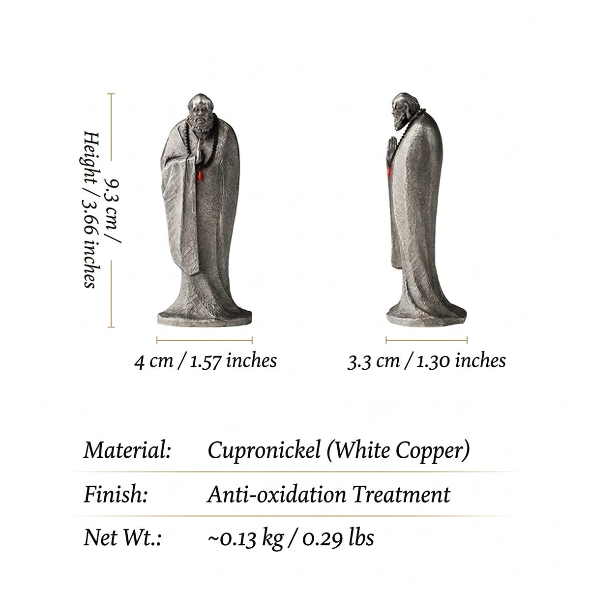 Zen Sage Bodhidharma Meditation Statue – White Copper Zen Desk Sculpture