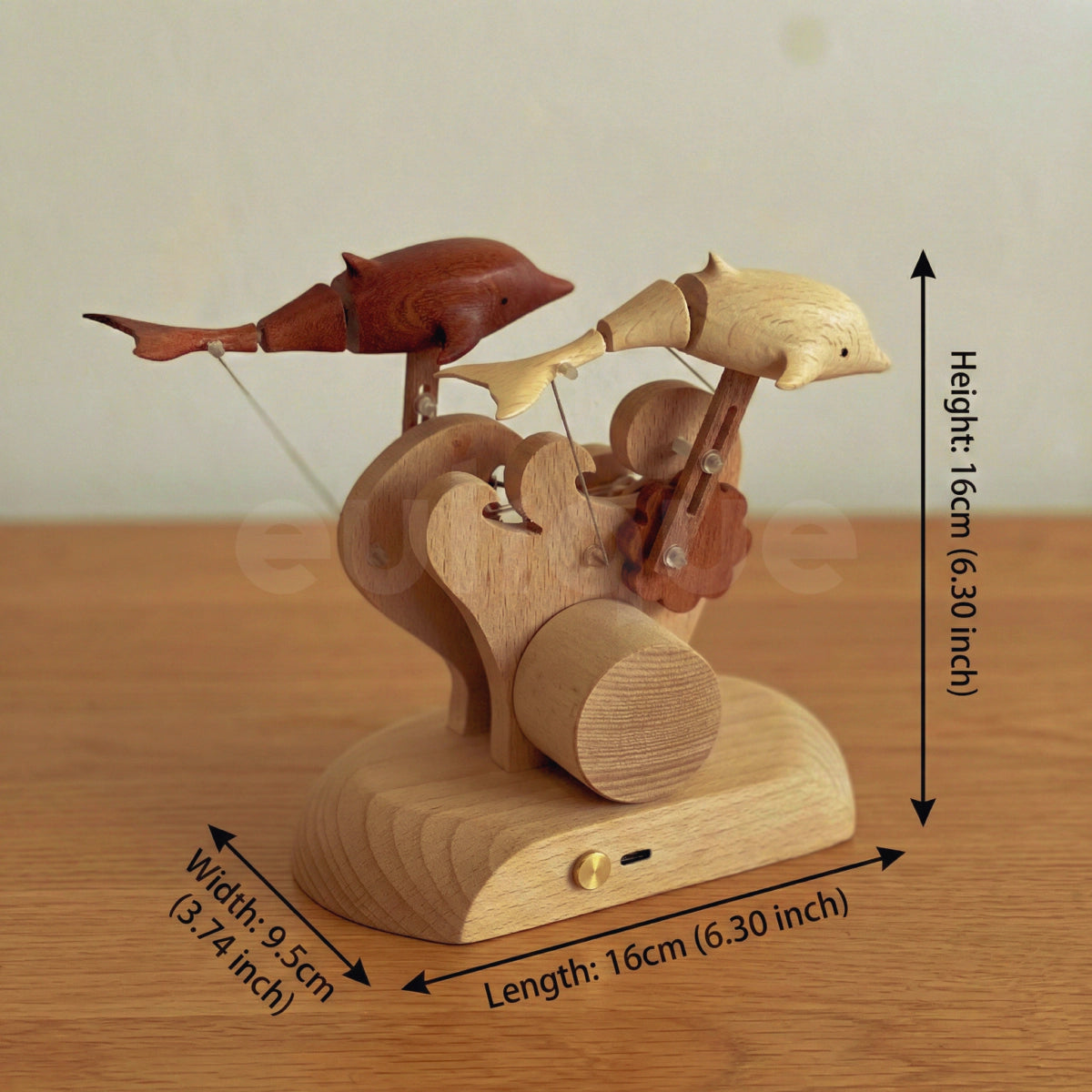 Handcrafted Wooden Dual-Dolphin Automaton