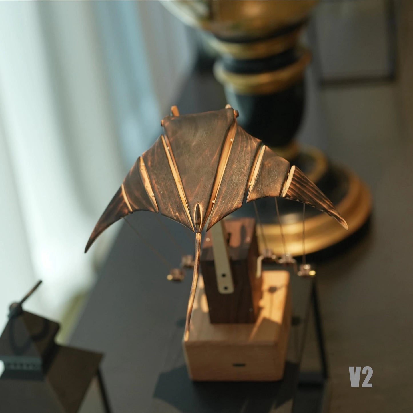 Handcrafted Wooden Manta Ray Automaton