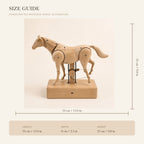 Wooden horse automaton size guide with metric and imperial measurements