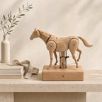 Wooden horse automaton styled on a minimalist entryway console