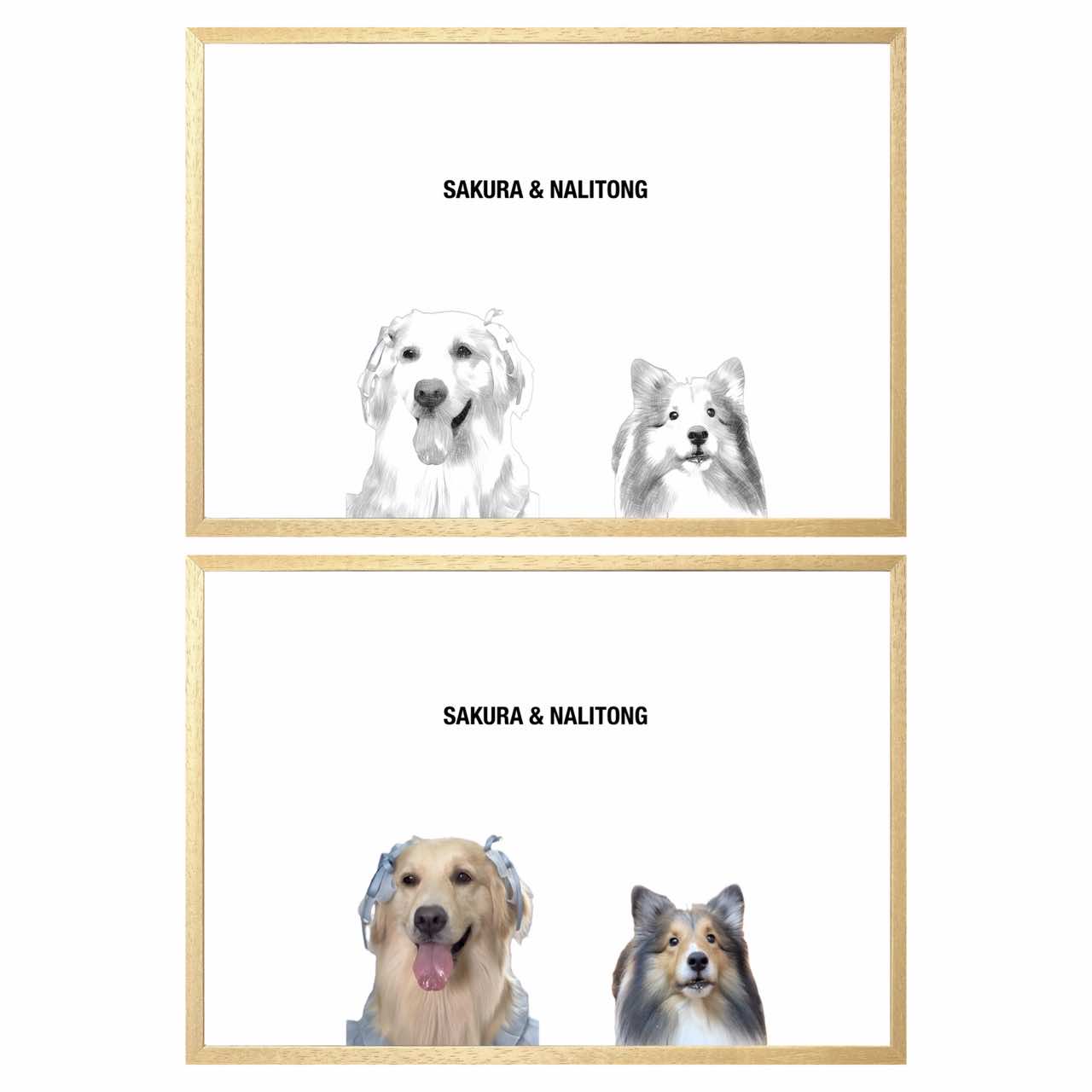 Custom Modern Pet Portrait GlowFrame - 2 Pets - eulique shop