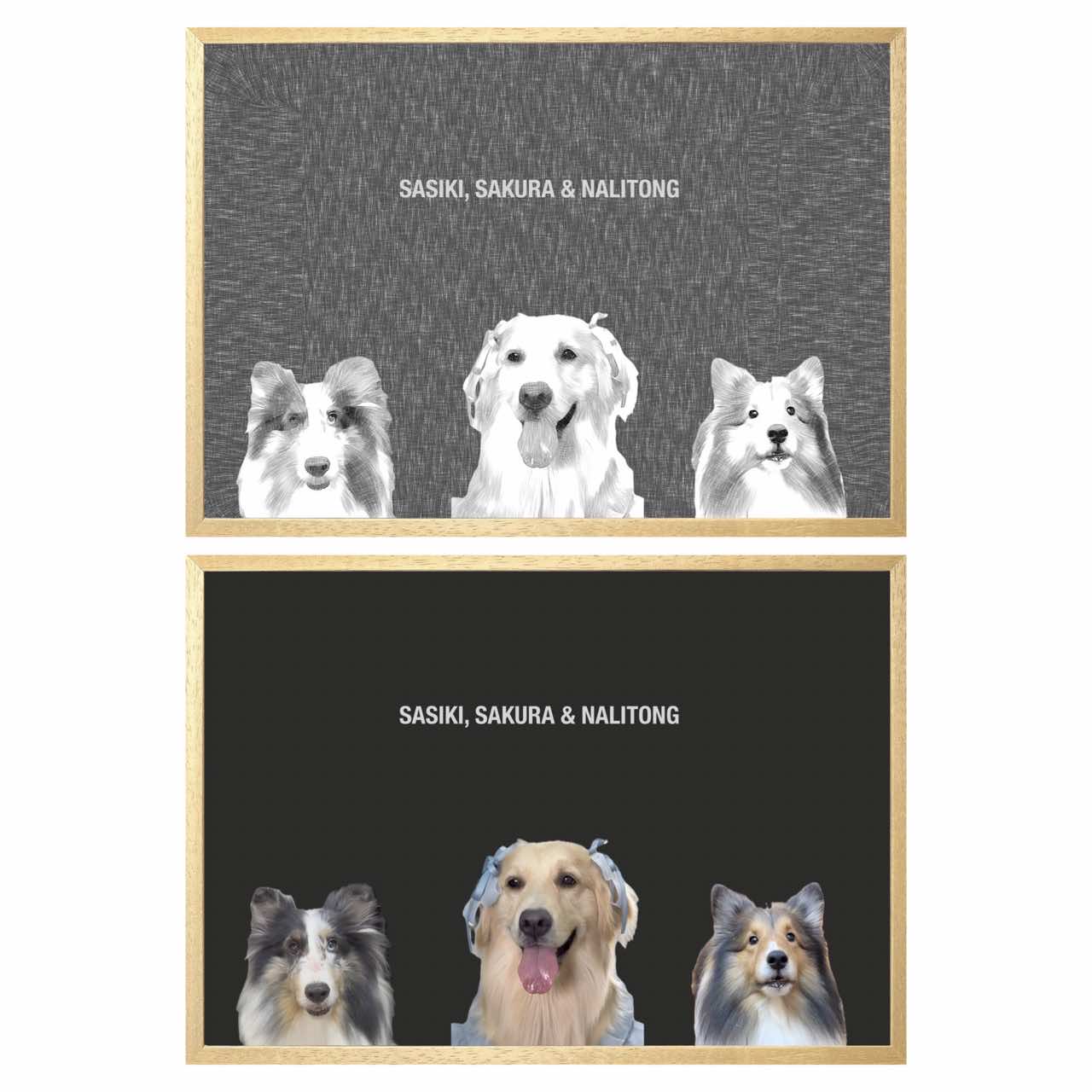 Custom Modern Pet Portrait GlowFrame - 3 Pets - eulique shop
