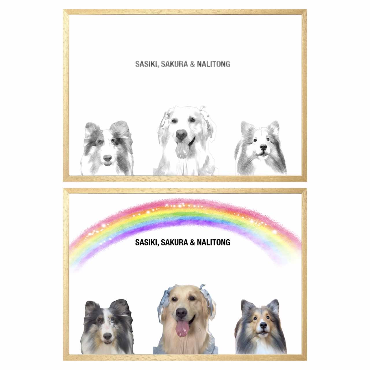 Custom Modern Pet Portrait GlowFrame - 3 Pets - eulique shop