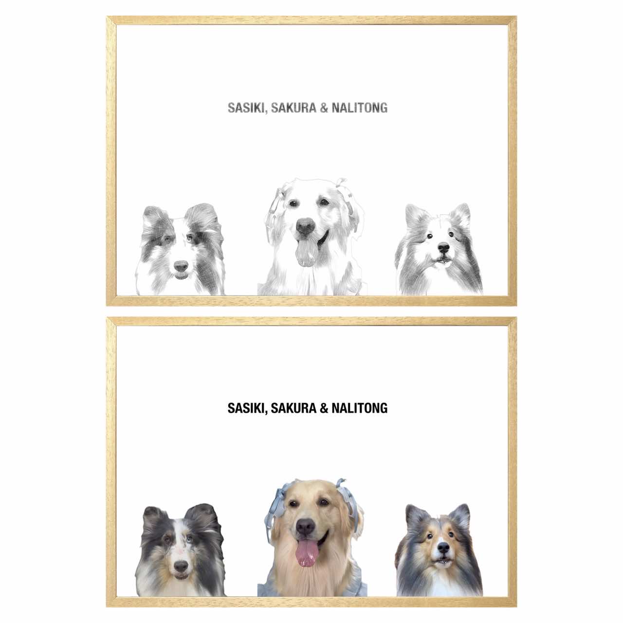 Custom Modern Pet Portrait GlowFrame - 3 Pets - eulique shop