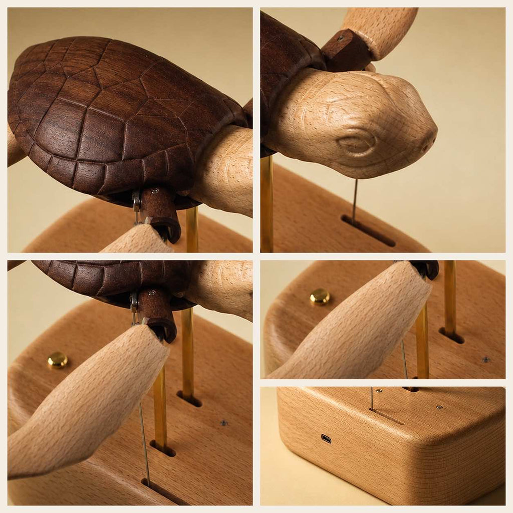 Handcrafted Wooden Sea Turtle Automaton