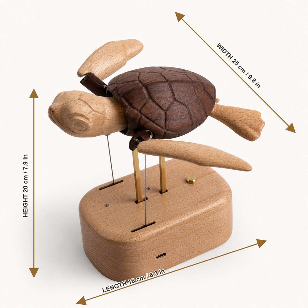 Handcrafted Wooden Sea Turtle Automaton
