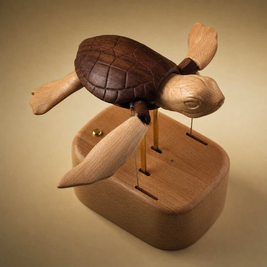Handcrafted Wooden Sea Turtle Automaton
