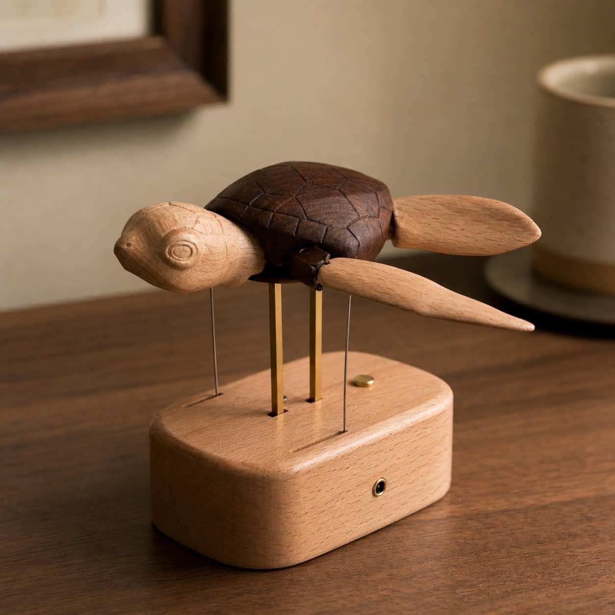 Handcrafted Wooden Sea Turtle Automaton