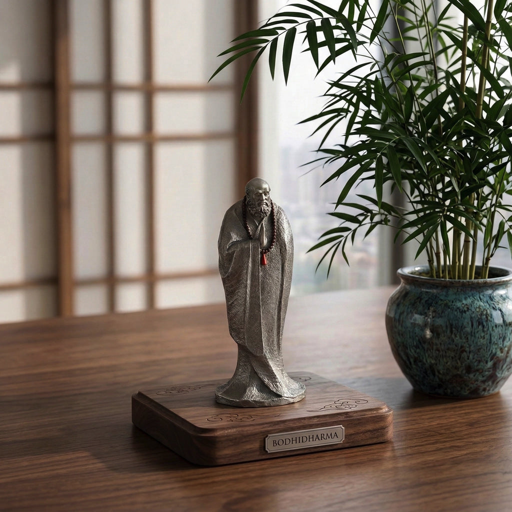 Zen Sage Bodhidharma Meditation Statue – White Copper Zen Desk Sculpture