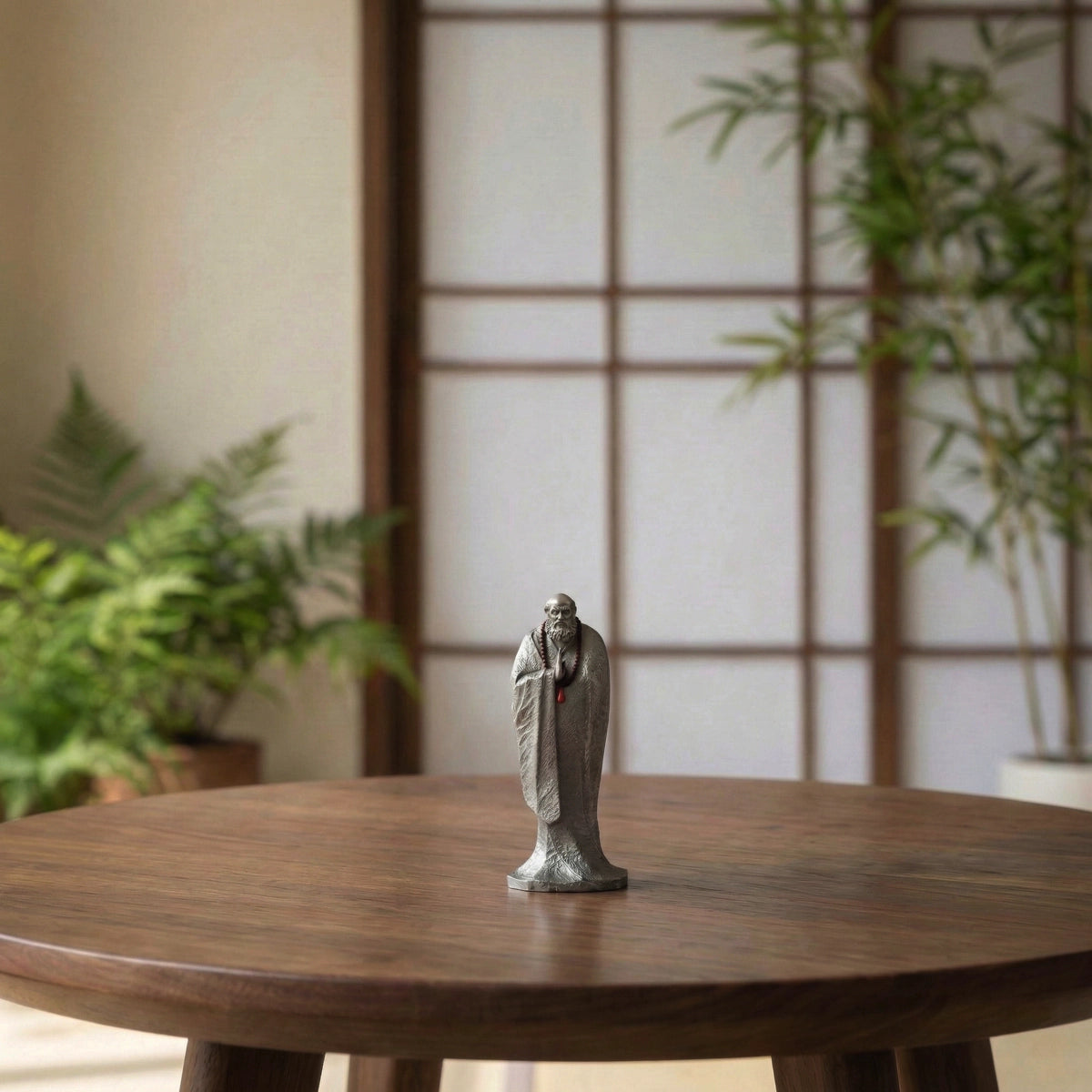 Zen Sage Bodhidharma Meditation Statue – White Copper Zen Desk Sculpture
