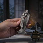 Zen Sage Bodhidharma Meditation Statue – White Copper Zen Desk Sculpture