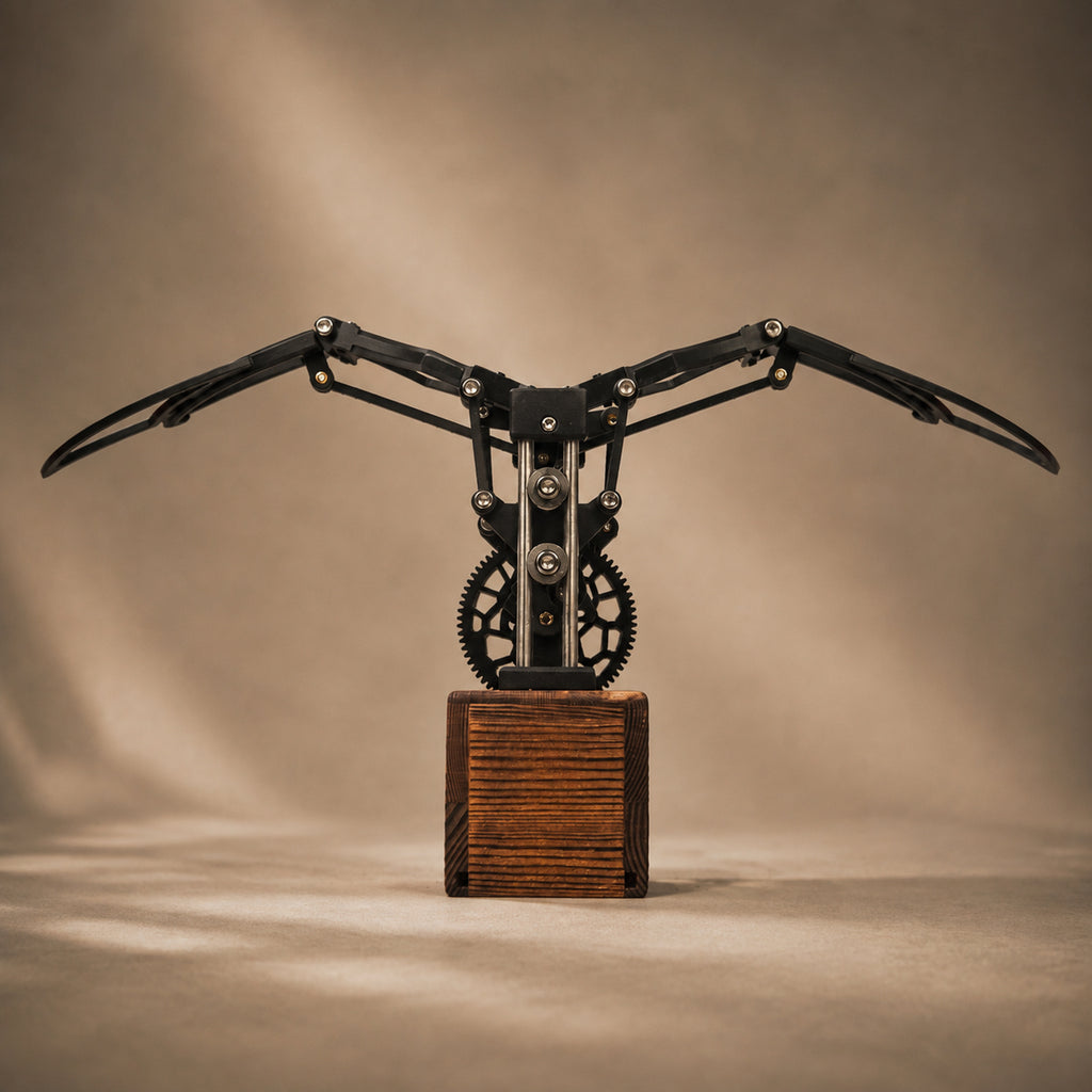 Black Kinetic Angel Wings Sculpture front view