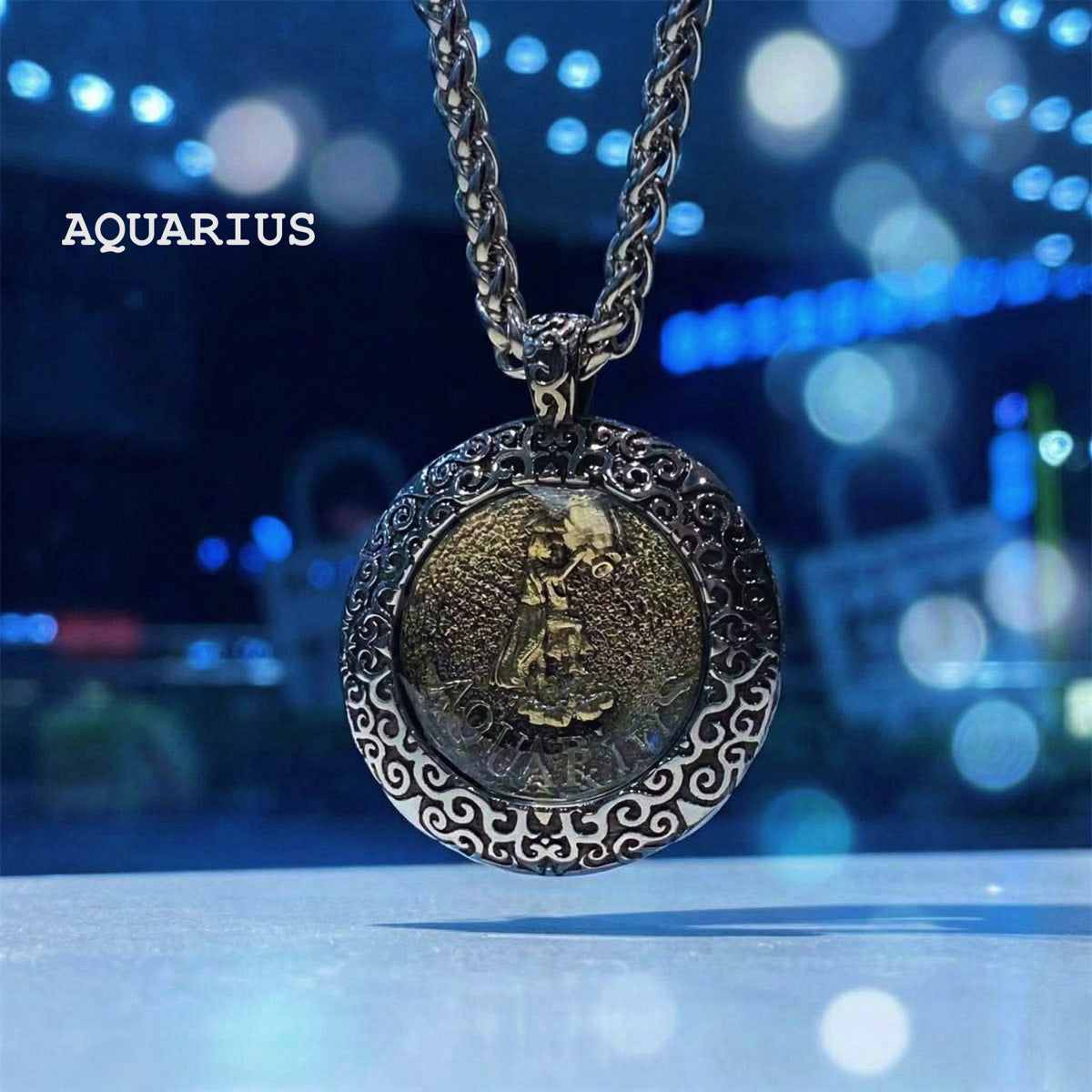 Celestial Coin: Vintage Unisex Zodiac Medallion with Protective Crystal Glass