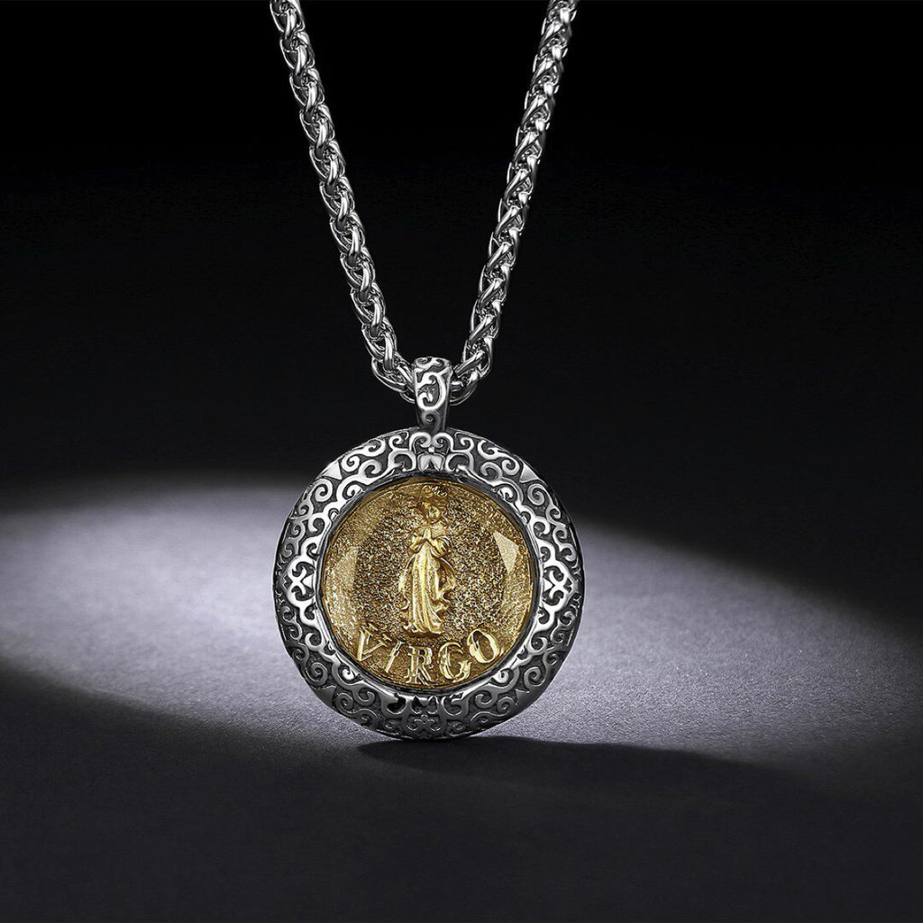 Celestial Coin: Vintage Unisex Zodiac Medallion with Protective Crystal Glass