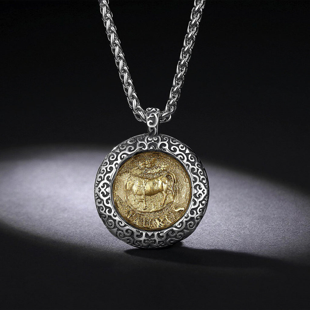 Celestial Coin: Vintage Unisex Zodiac Medallion with Protective Crystal Glass