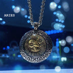 Celestial Coin: Vintage Unisex Zodiac Medallion with Protective Crystal Glass