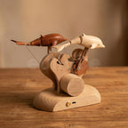 Handcrafted Wooden Dual-Dolphin Automaton