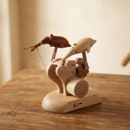 Handcrafted Wooden Dual-Dolphin Automaton