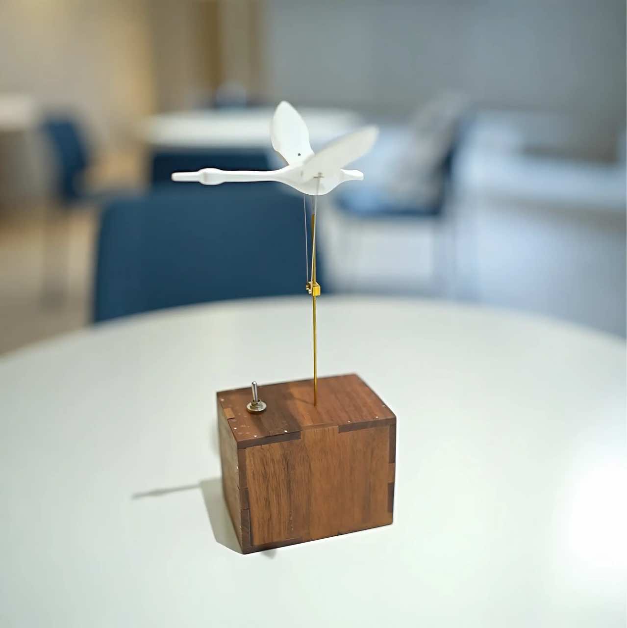 Handcrafted Wooden White Swan Automaton