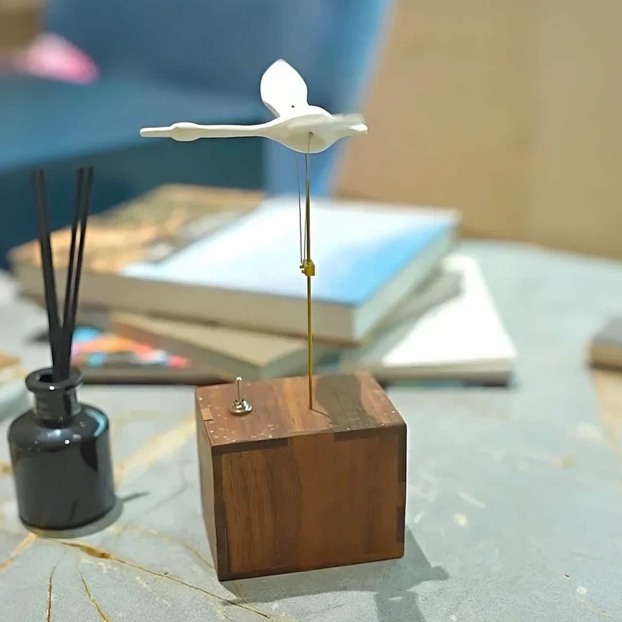 Handcrafted Wooden White Swan Automaton