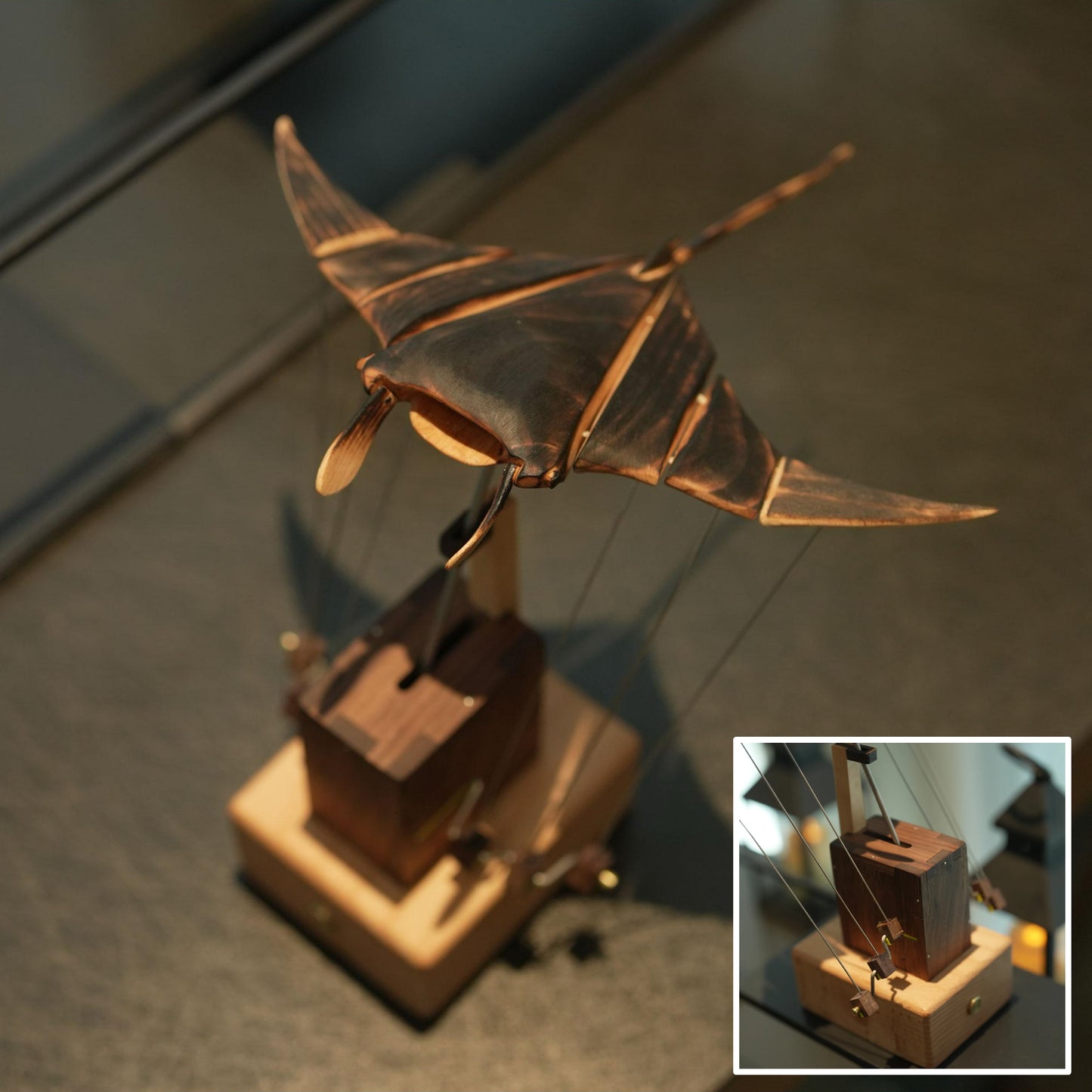 Handcrafted Wooden Manta Ray Automaton