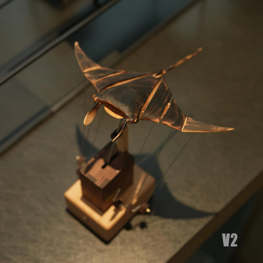 Handcrafted Wooden Manta Ray Automaton