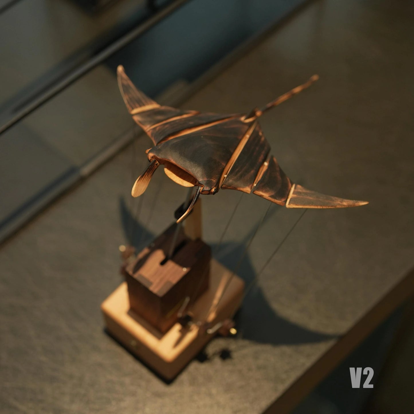 Handcrafted Wooden Manta Ray Automaton