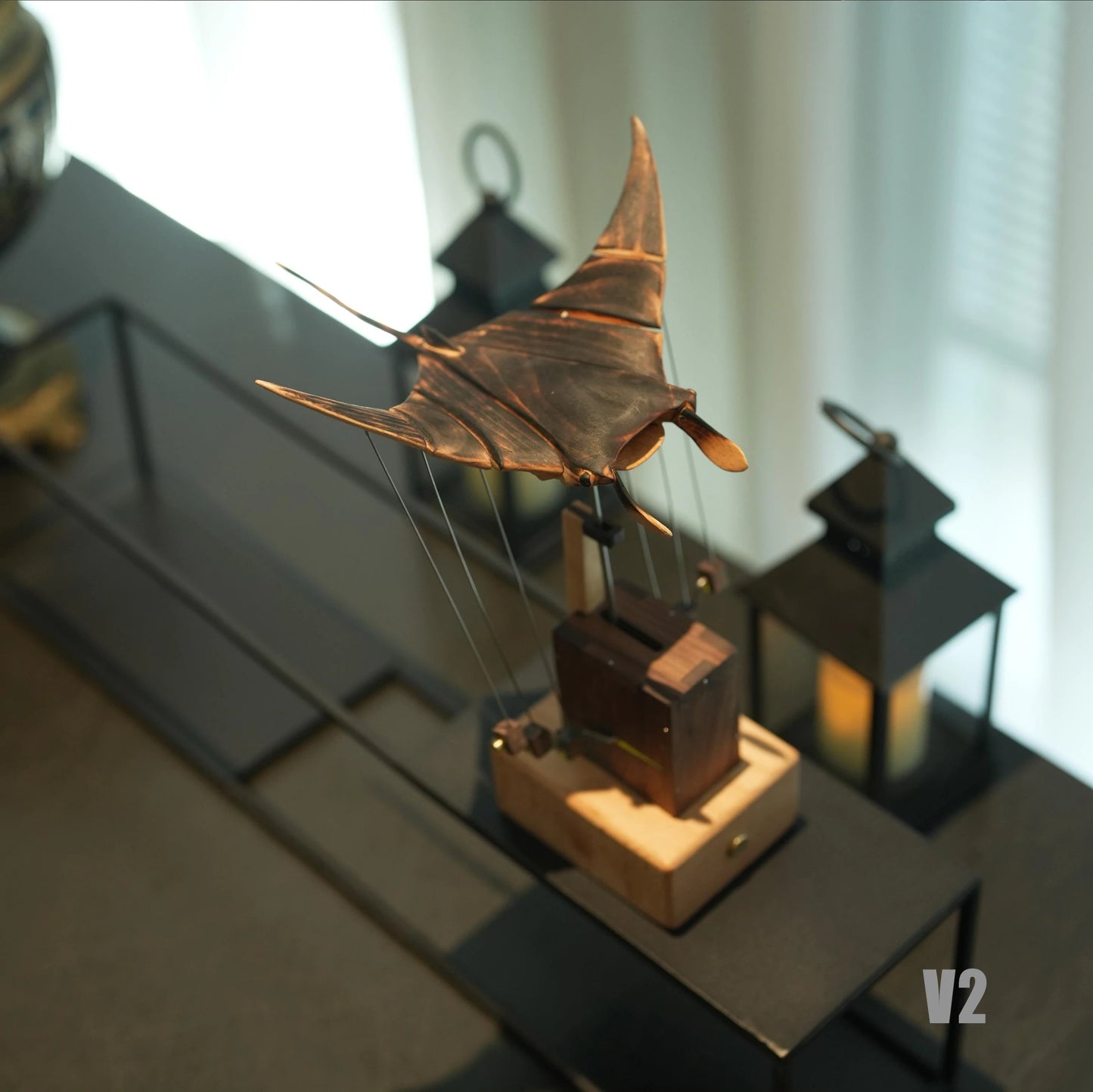 Handcrafted Wooden Manta Ray Automaton