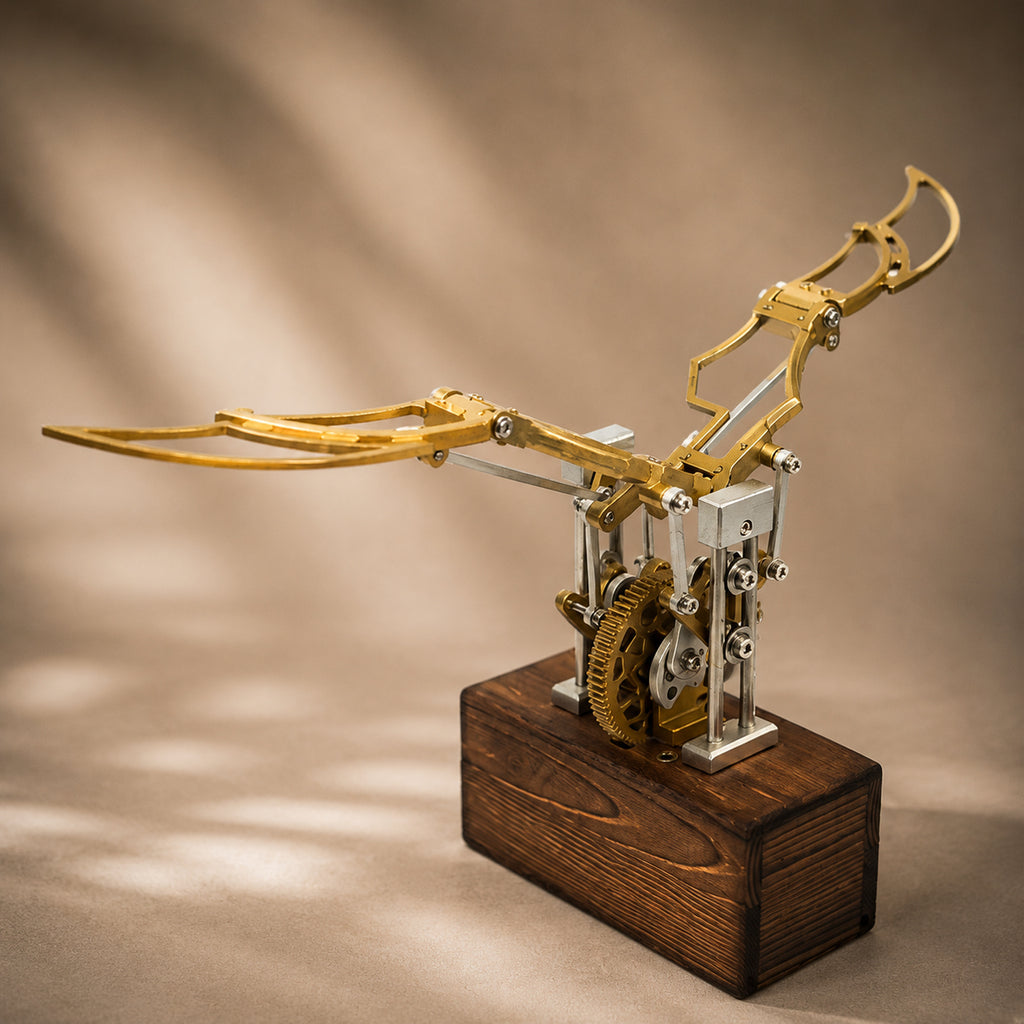 Gold Kinetic Angel Wings Sculpture angle view