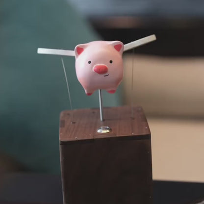 Handcrafted Wooden Flying Piggy Automata