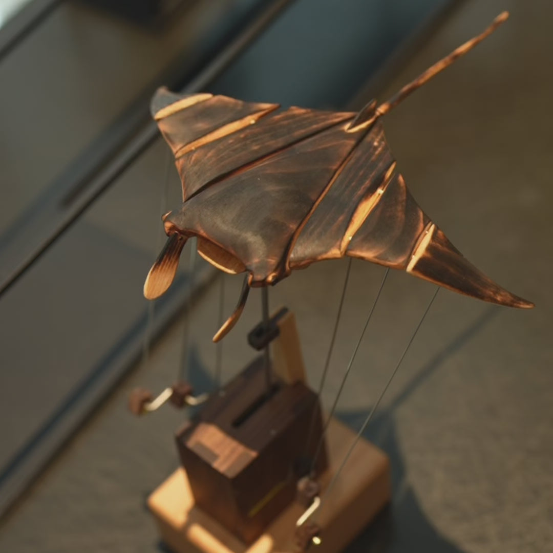 Handcrafted Wooden Manta Ray Automaton