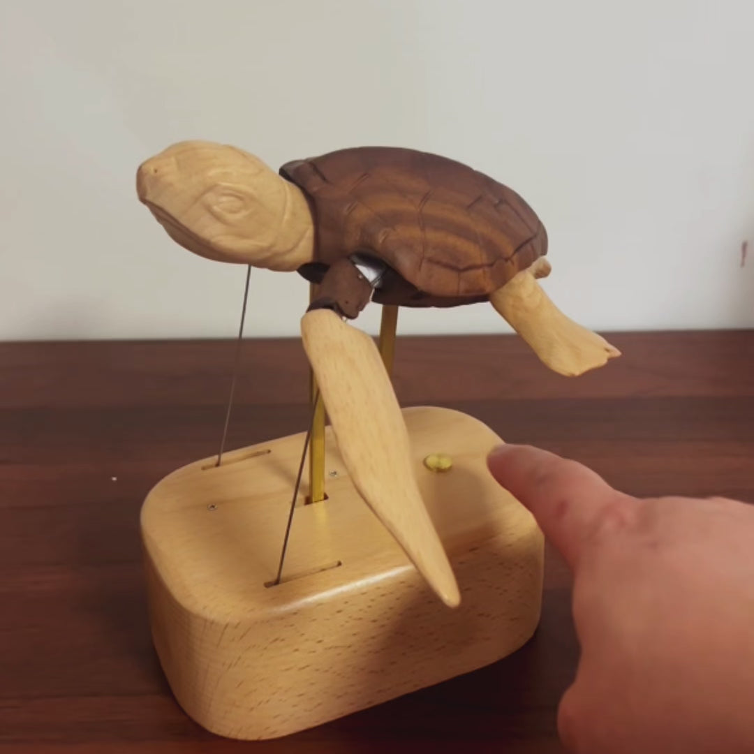 Handcrafted Wooden Sea Turtle Automaton