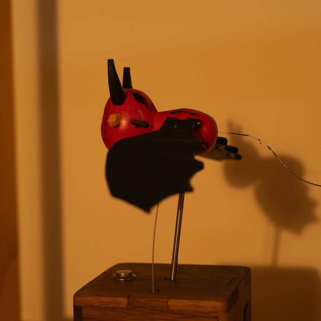 Handcrafted Wooden Flying Devil Automaton