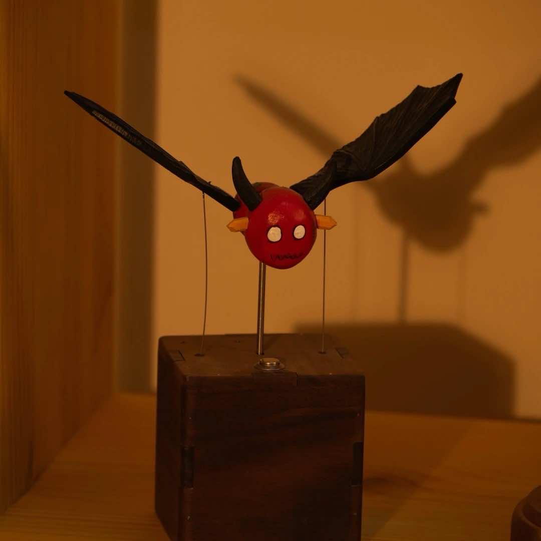 Handcrafted Wooden Flying Devil Automaton