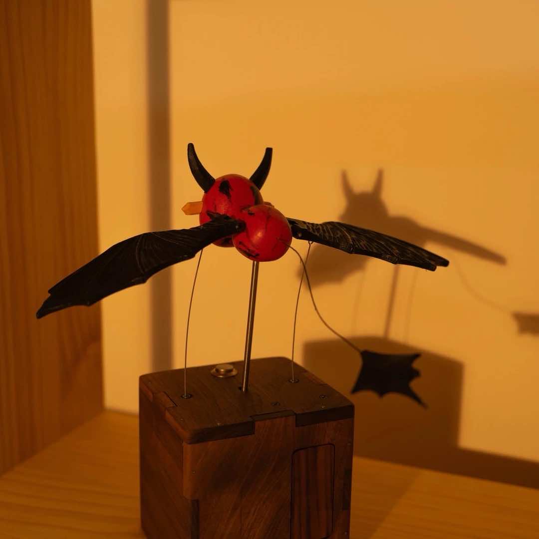 Handcrafted Wooden Flying Devil Automaton