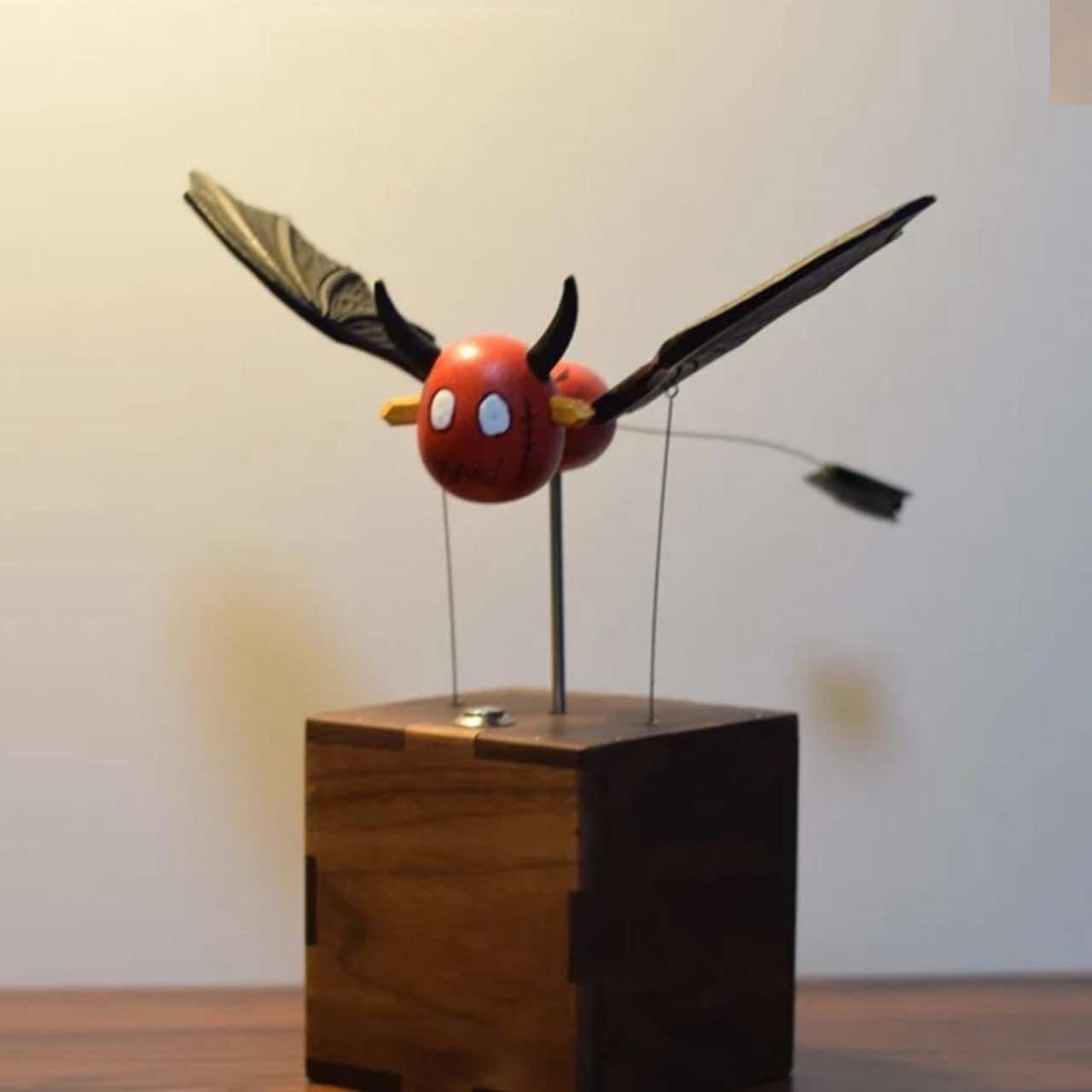 Handcrafted Wooden Flying Devil Automaton