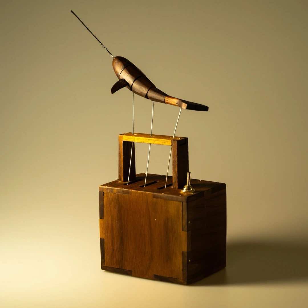 Handcrafted Wooden Whale Automaton