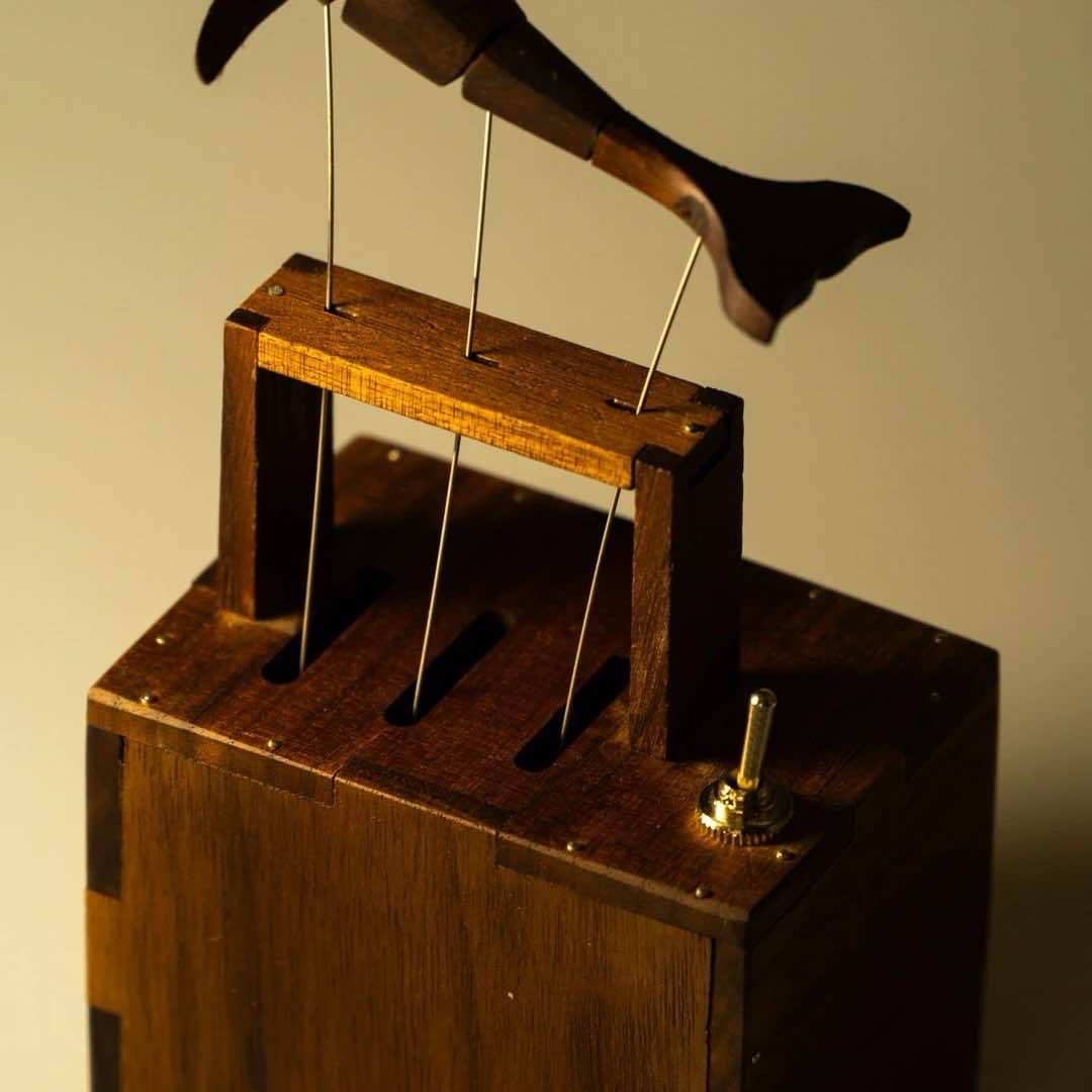 Handcrafted Wooden Whale Automaton